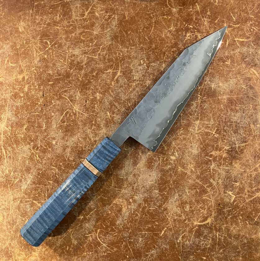 Forged Bunka san mai 26c3 kitchen knife, stabilized wood handle